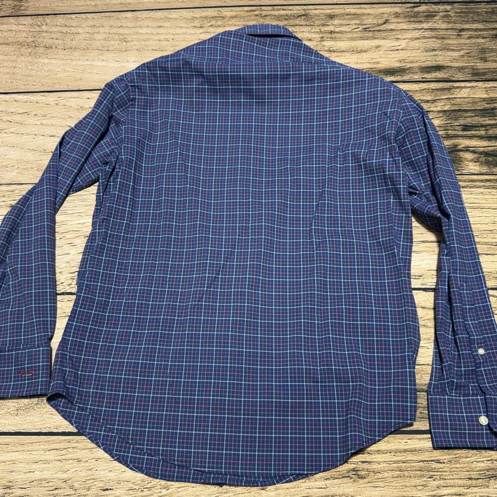 Peter Millar Crown Crafted Shirt Mens L Blue Pink Plaid Performance Long Sleeve - Picture 4 of 6